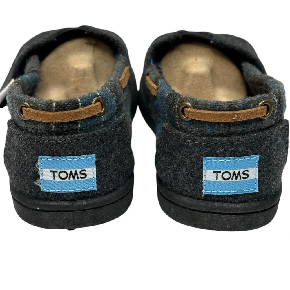 New TOMS Tiny Bimini Alpargata Blue & Grey Tartan Plaid Slip On Size 11 MSRP $59